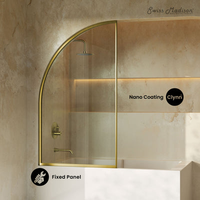 Demi 34 x 58 Framed Fixed 3/8 in. (10mm) Clear Tempered Glass Tub Door with Gold Brushed Frame