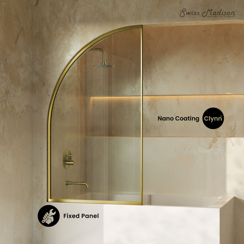 Demi 34 x 58 Framed Fixed 3/8 in. (10mm) Clear Tempered Glass Tub Door with Gold Brushed Frame