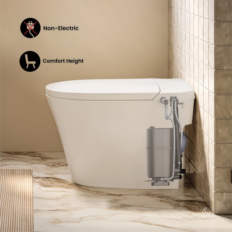 Hugo H Power Flush Tankless Toilet 12" Rough-in 1 GPF Non-Electric ADA Toilet with Integrated Tank in Glossy White