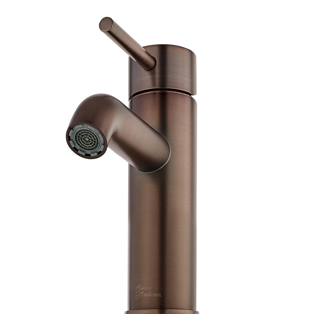 Single-handle bathroom faucet in oil rubbed bronze, Ivy collection, cylindrical spout and lever handle.