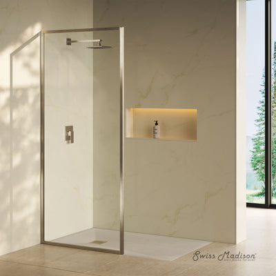 Pierre 34 x 76 Framed Fixed 3/8 in. (10mm) Clear Tempered Glass Shower Door with Nickel Brushed Frame