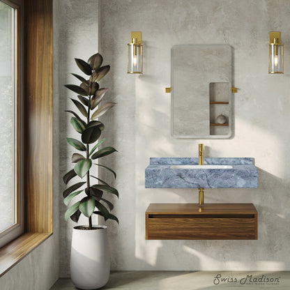Avancer 36" Wall-Mounted Bathroom Vanity in Brown Oak with Blue Celeste Sink Top