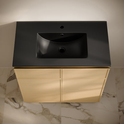 St. Tropez 36" Freestanding Bathroom Vanity in Natural Oak with Black Sink Top