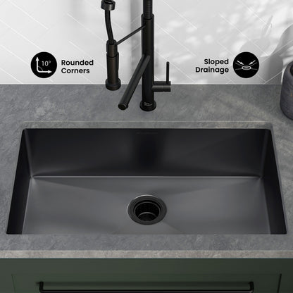 Rivage 30 x 18 Stainless Steel, Single Basin, Undermount Kitchen Sink,Black