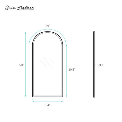 Porte 34 x 58 Framed Fixed 3/8 in. (10mm) Clear Tempered Glass Tub Door with Black Matte Frame