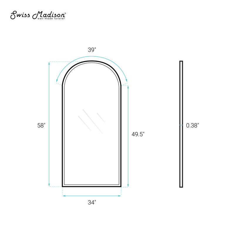 Porte 34 x 58 Framed Fixed 3/8 in. (10mm) Clear Tempered Glass Tub Door with Black Matte Frame