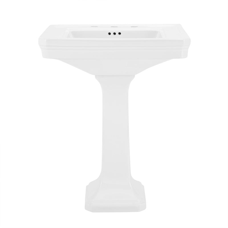 Voltaire 26" Two-Piece Rectangle Pedestal Sink with 3-Hole Widespread Faucet Holes in Glossy White