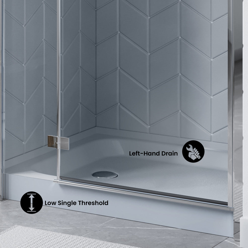 Voltaire 48" x 36" Single-Threshold, Left-Hand Drain, Shower Base in Gray