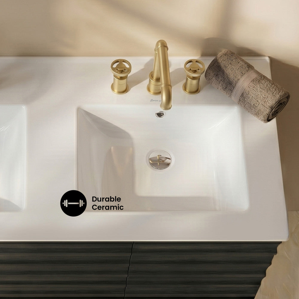 48" 3-Hole Widespread Double Basin Vanity Sink Top in Glossy White
