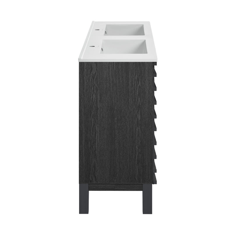 Cascade 48 in. Black Oak, Double Basin Bathroom Vanity With White Ceramic Sink Top