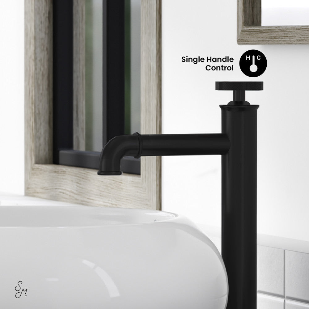 Avallon Single Hole, Single-Handle Wheel, High Arc Bathroom Faucet in Matte Black