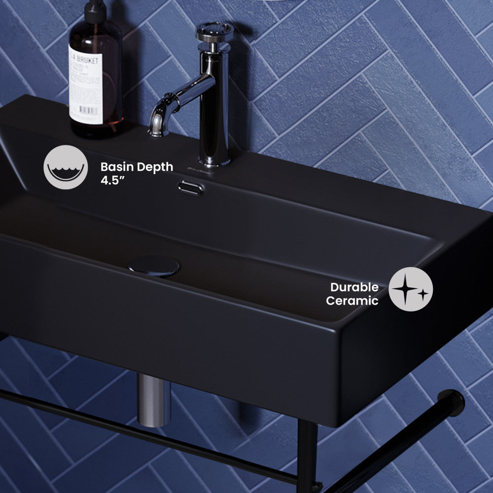 Claire 30 Ceramic Console Sink Matte Black Basin Black Legs
