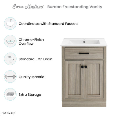 Burdon 24" Freestanding Bathroom Vanity in Weathered Oak with Sink Top