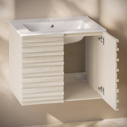 Cascade 30" Wall-Mounted Bathroom Vanity in White Oak with Sink Top