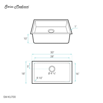 Rivage 30 x 18 Stainless Steel, Single Basin, Undermount Kitchen Sink