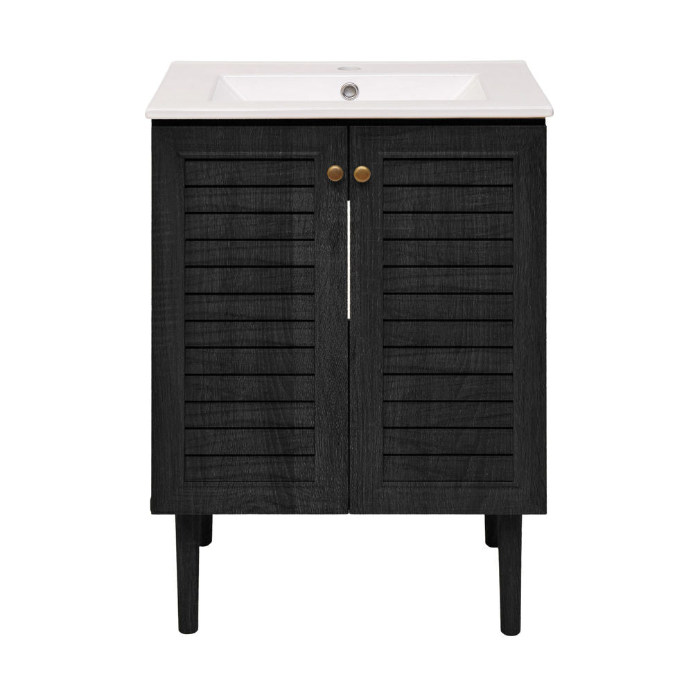 Bron 24" Freestanding Bathroom Vanity in Black Oak with Sink Top