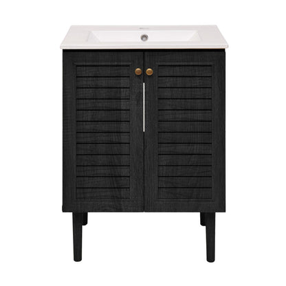 Bron 24" Freestanding Bathroom Vanity in Black Oak with Sink Top