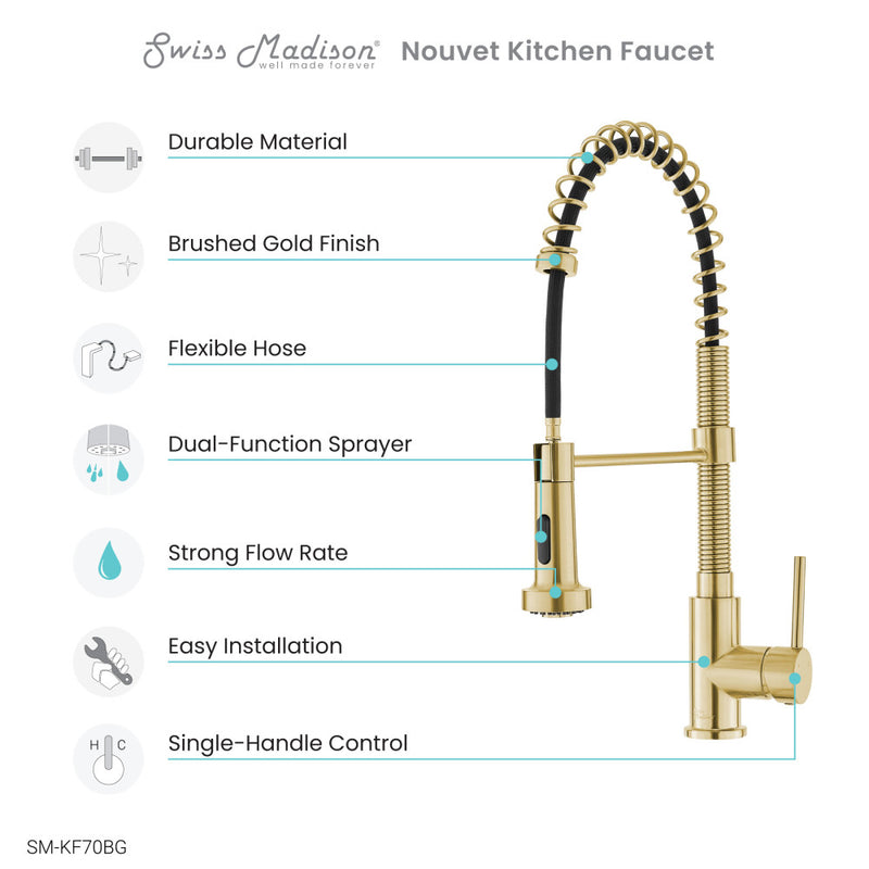 Nouvet Single Handle, Pull-Down Kitchen Faucet in Brushed Gold