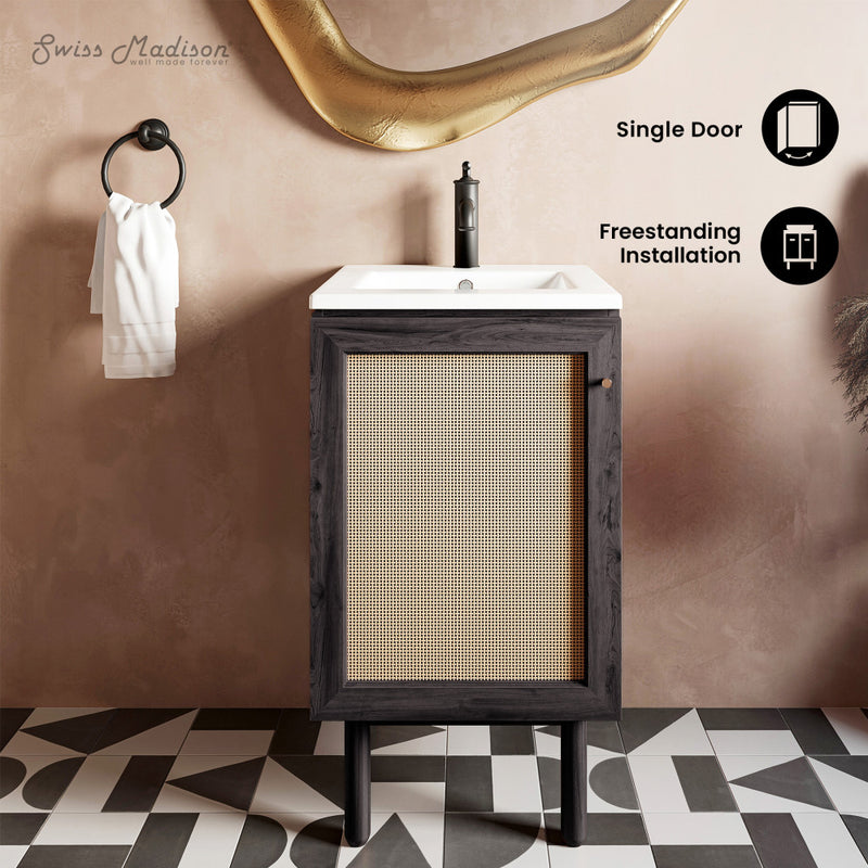 Classe 18" Freestanding Bathroom Vanity in Black Oak with Sink Top