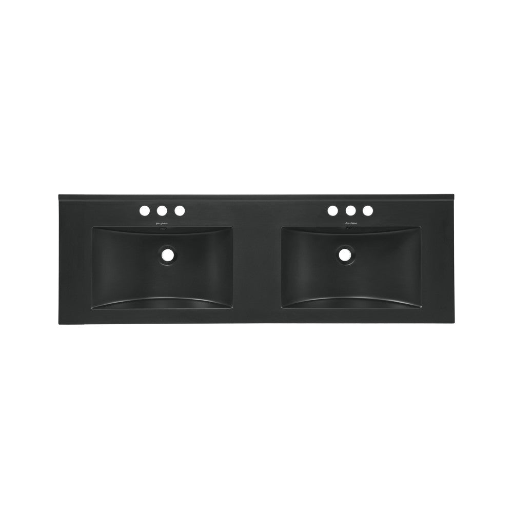 48" 3-Hole Centerset Double Basin Vanity Sink Top in Matte Black