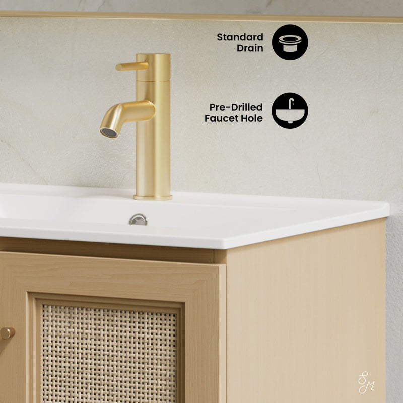 Classe 24" Wall-Mounted Bathroom Vanity in Natural Oak with Single Faucet Hole Vanity Top