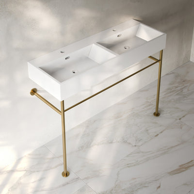 Claire 48" Double Basin Console Sink with Brushed Gold Legs