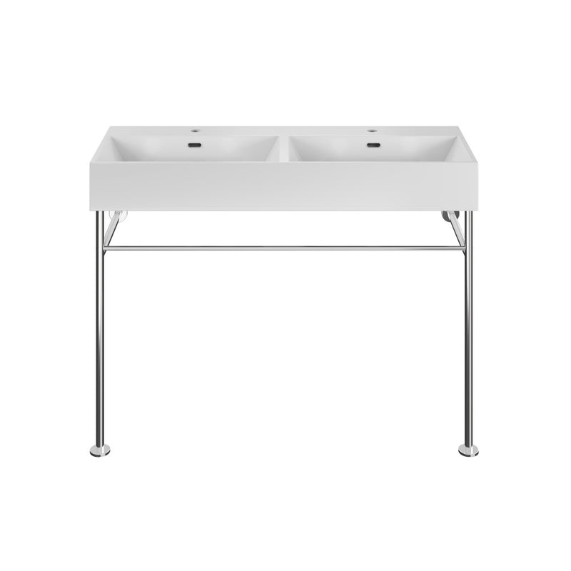 Claire 48" Double Basin Console Sink with Polished Chrome Legs