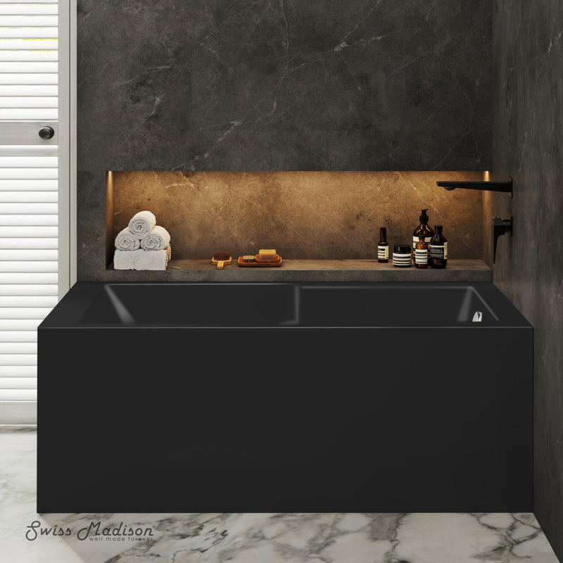 Voltaire 60 x 32 Right Drain Soaking Alcove Corner Apron Bathtub in Matte Black