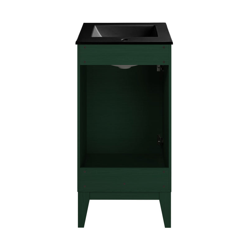 Cascade 18" Freestanding Bathroom Vanity in Green Oak with Black Sink Top