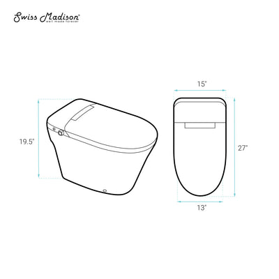Hugo H Power Flush Tankless Toilet 12" Rough-in 1.1 GPF Non-Electric ADA Toilet with Integrated Tank and Manual Bidet in Glossy White