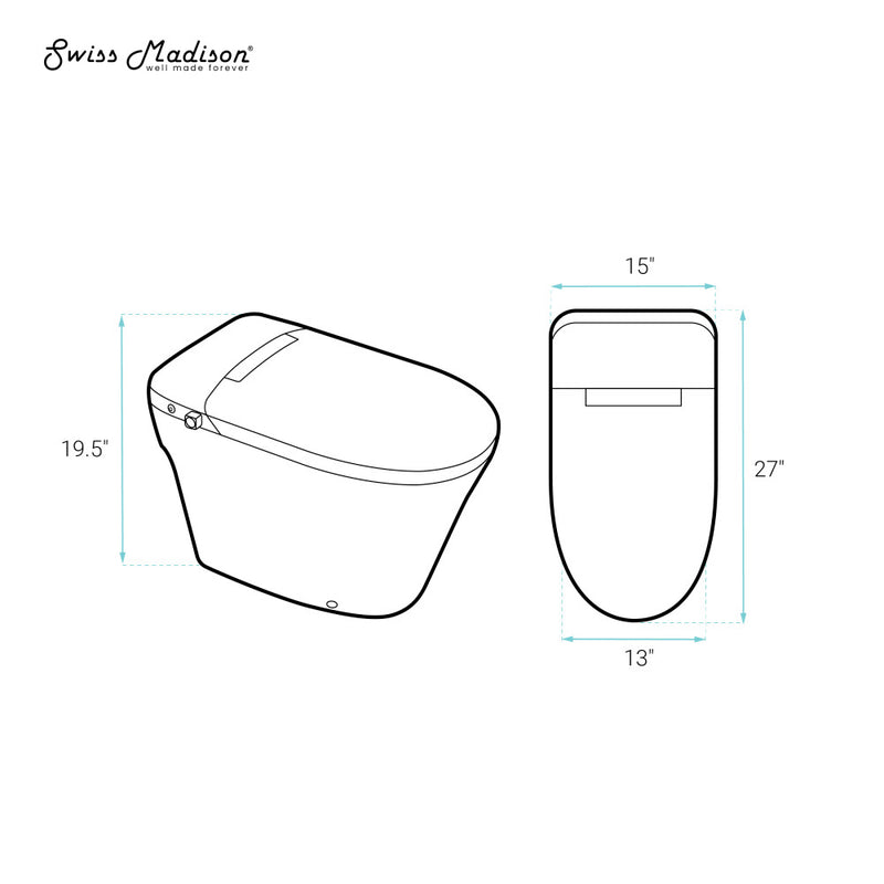 Hugo H Power Flush Tankless Toilet 12" Rough-in 1.1 GPF Non-Electric ADA Toilet with Integrated Tank and Manual Bidet in Glossy White