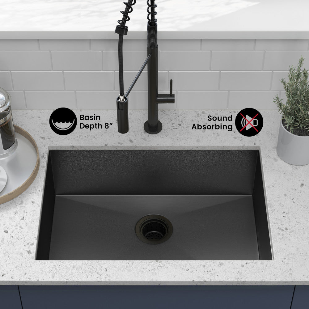 Tourner 26 x 18 Stainless Steel, Single Basin, Undermount Kitchen Sink, Black