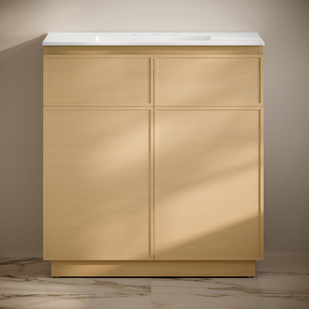 St. Tropez 36" Freestanding Bathroom Vanity in Natural Oak with 3-Hole Widespread Sink Top
