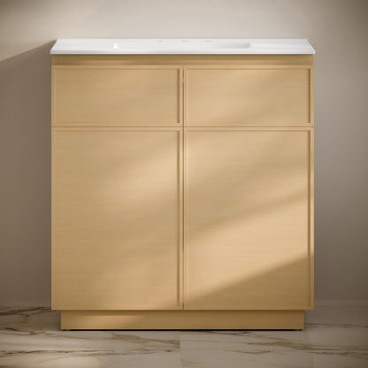 St. Tropez 36" Freestanding Bathroom Vanity in Natural Oak with 3-Hole Widespread Sink Top
