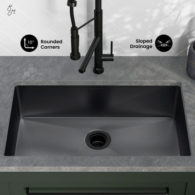 Rivage 30 x 18 Stainless Steel, Single Basin, Undermount Kitchen Sink,Black