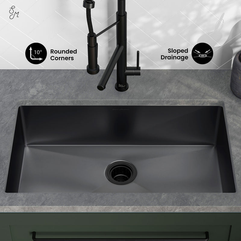 Rivage 30 x 18 Stainless Steel, Single Basin, Undermount Kitchen Sink,Black