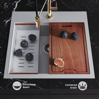 Ravi Single Basin 25 x 22 Topmount Kitchen Workstation Sink