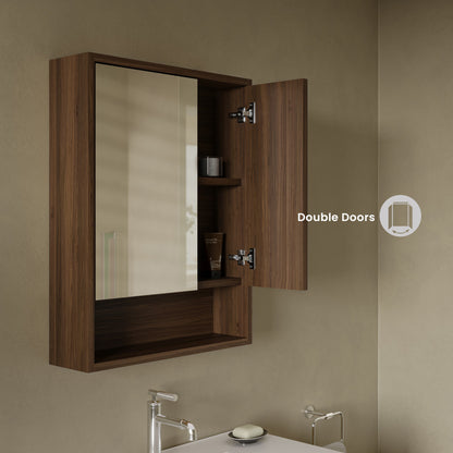 Delice 24 x 30 Rectangular Wall Mount Medicine Cabinet in Walnut with Open Shelf