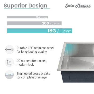 Tourner 27 x 19 Stainless Steel, Single Basin, Undermount Kitchen Sink