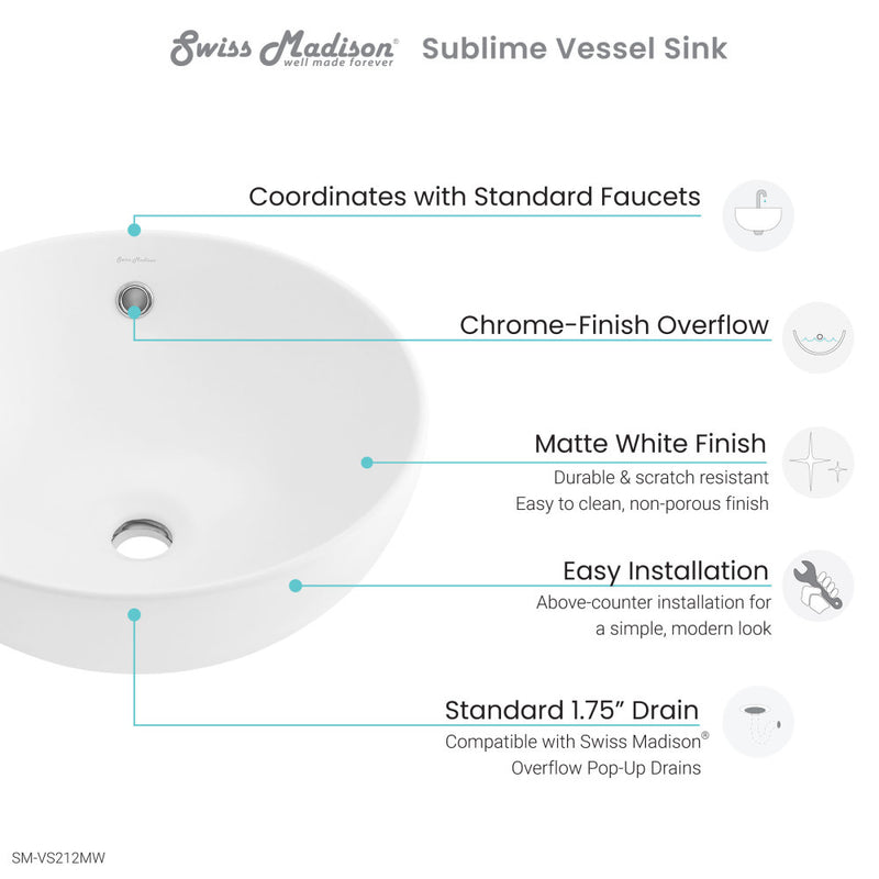 Sublime 17” Round Vessel Sink in Matte White