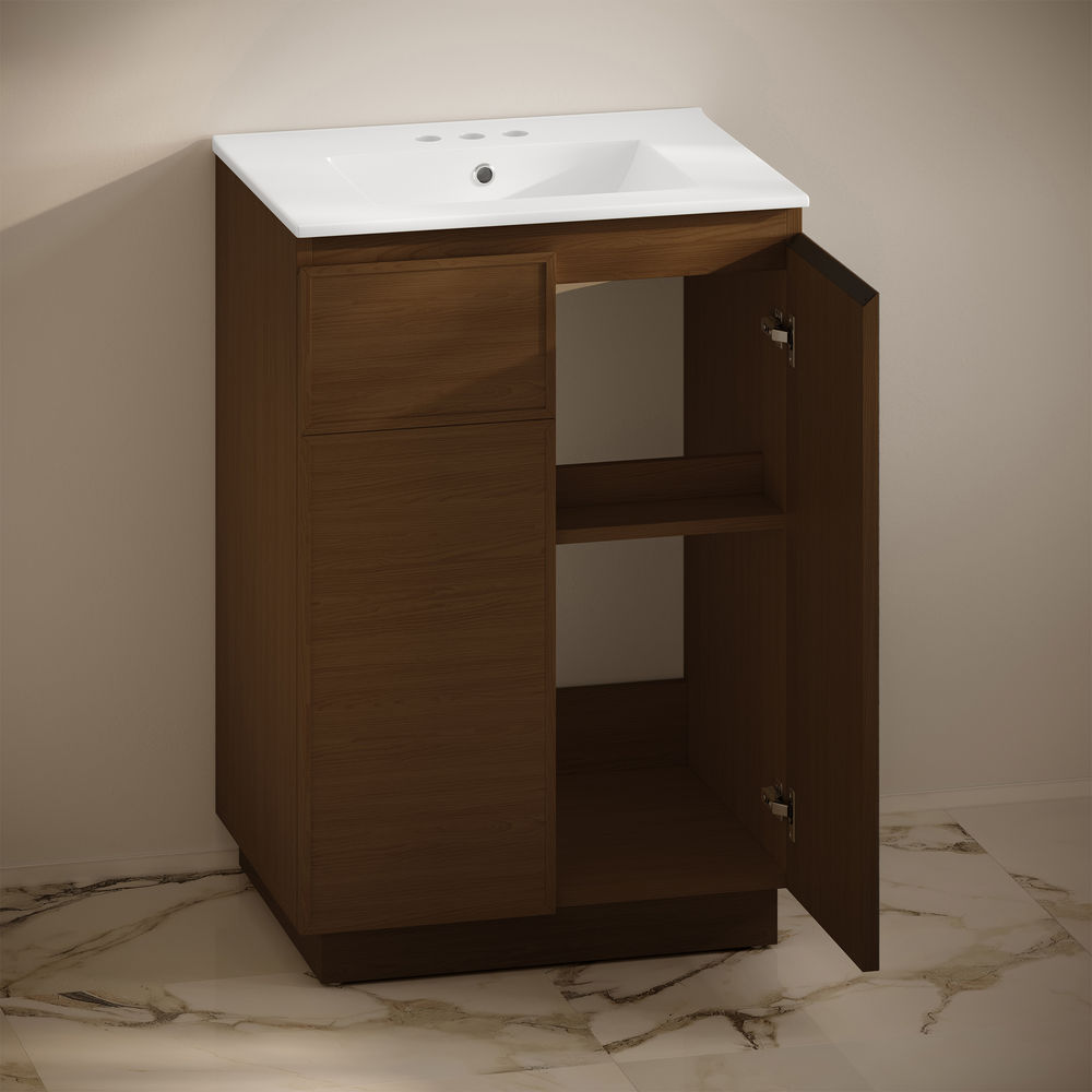 St. Tropez 24" Freestanding Bathroom Vanity in Brown Oak with 3-Hole Centerset Sink Top