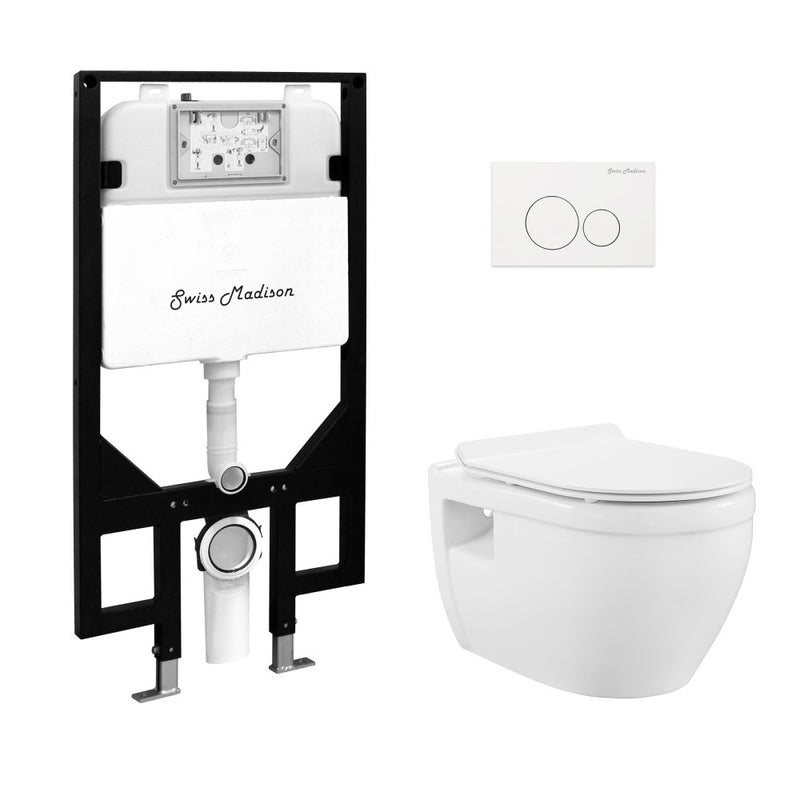 Ivy Wall-Hung Toilet Bundle 0.8/1.6 GPF Dual Flush in Glossy White with White Flush Plate