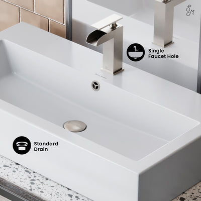 Voltaire 32" Rectangle Vessel Sink in Glossy White with Faucet Mount