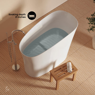 Cascade II 48" Single Slipper Japanese Soaking Freestanding Bathtub in Matte White, Stool Included
