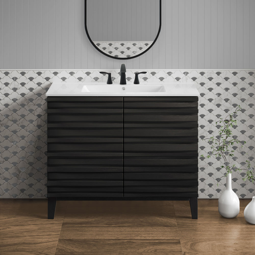 Cascade 30" Freestanding Bathroom Vanity in Black Oak with 3-Hole Widespread Sink Top