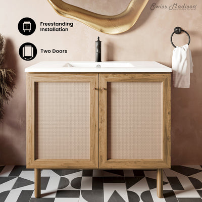 Classe 36" Freestanding Bathroom Vanity in Golden Oak with Sink Top