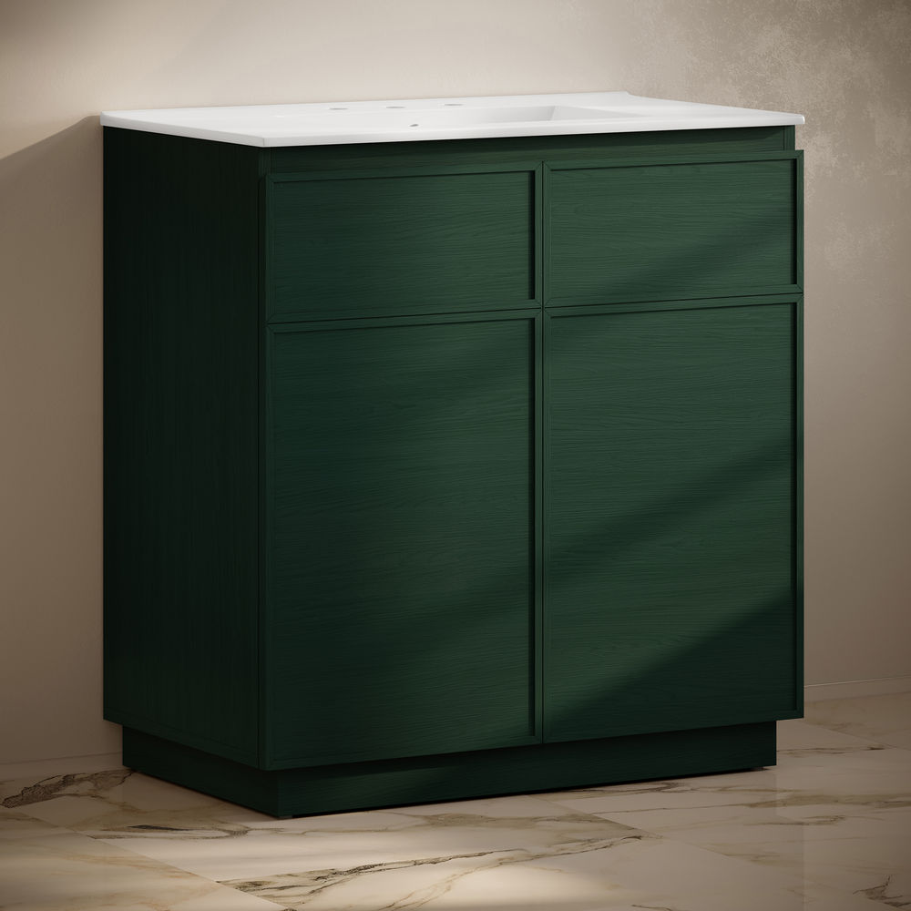 St. Tropez 36" Freestanding Bathroom Vanity in Green Oak with 3-Hole Widespread Sink Top