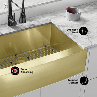 Rivage 30 x 21 Stainless Steel, Single Basin, Farmhouse Kitchen Sink with Apron in Gold