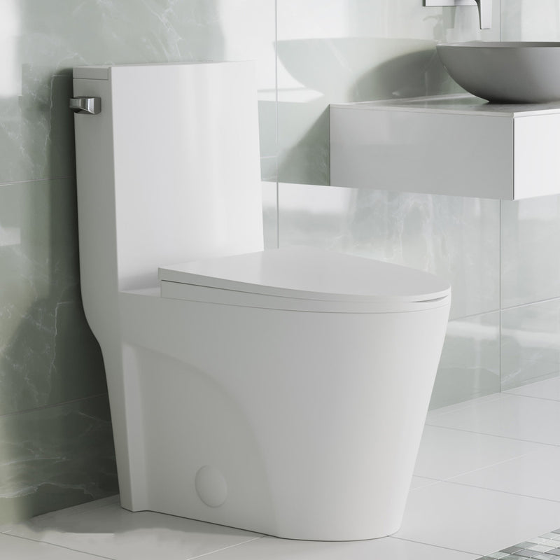 St. Tropez One-Piece 14" Rough-in 1.28 GPF Left Flush Elongated Toilet in Glossy White