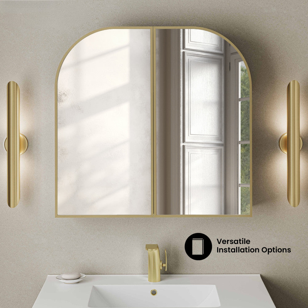 Porte 32 x 31 Arched Recessed/Wall Mount Medicine Cabinet with Mirror in Gold